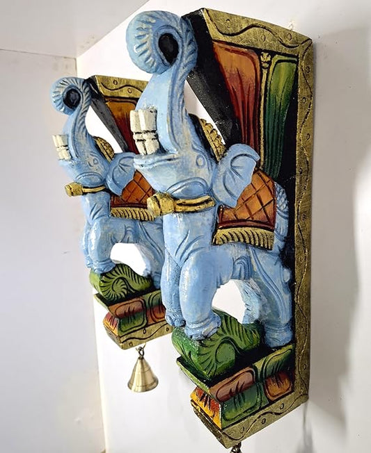 Wooden Elephant Wall Bracket Pair, Multi-Color, South Indian