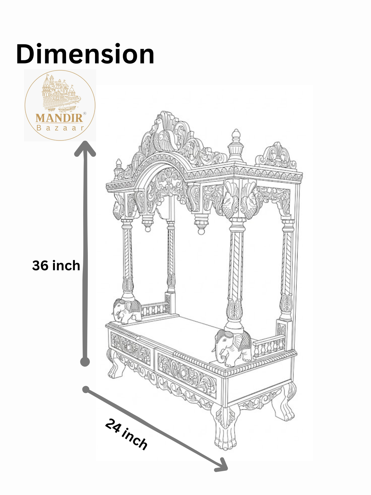 Luxury Handcrafted Wooden Pooja Mandir for Home | Solid Teak Wood Temple with Double Storage Drawers | Traditional Hand Carved Hindu Mandir
