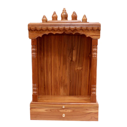 Vintage Tone Finish with Carved Jali Handmade Wooden Temple for Home