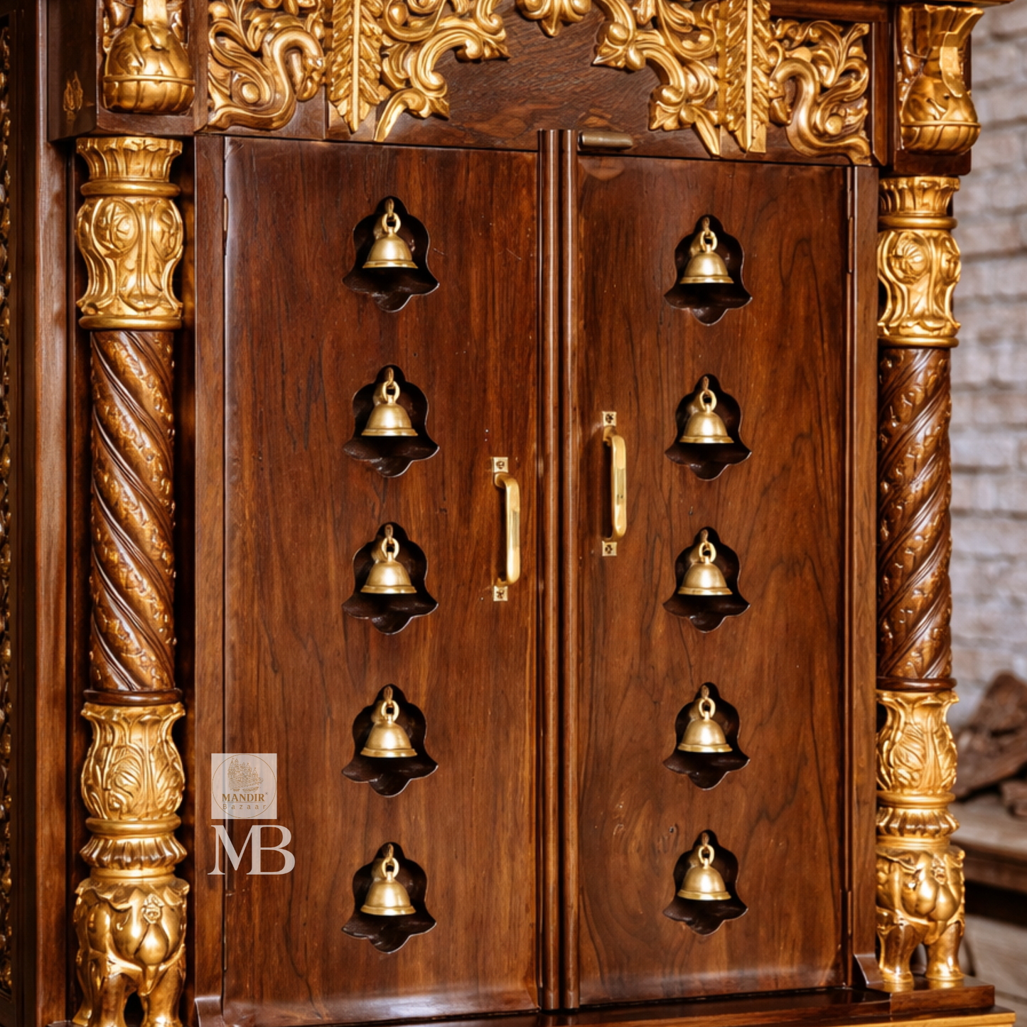 Luxury Wooden Pooja Mandir with Doors, Side Jaali & Storage Drawers | Handcrafted Solid Teak Wood Home Temple | Traditional Hindu Mandir