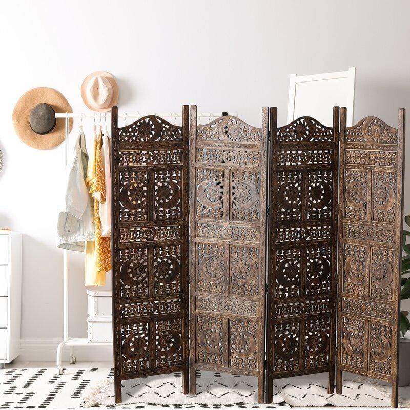 4 - Panel Wooden Partition Solid Wood Folding Room Divider