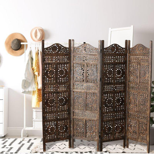 4 - Panel Wooden Partition Solid Wood Folding Room Divider