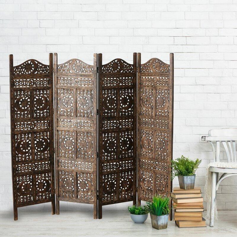 4 - Panel Wooden Partition Solid Wood Folding Room Divider