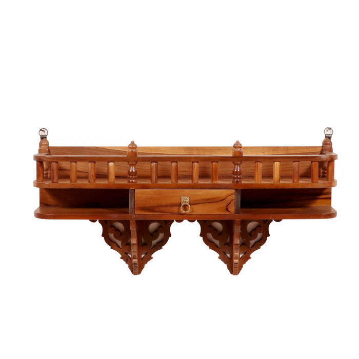 Teak wood wall rack (Bracket) with single drawer & traditional railing