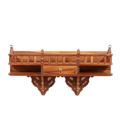 Teak wood wall rack (Bracket) with single drawer & traditional railing