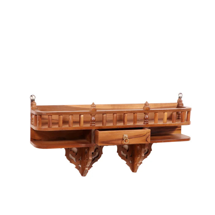 Teak wood wall rack (Bracket) with single drawer & traditional railing