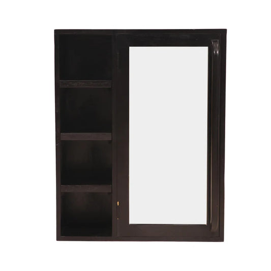 Denver Dark Polished Handmade Mirror & Wooden Wall Cabinet for Home - Teak wood