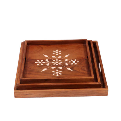 Majestic Style Inlay Handmade Wooden Tray - Set of 3