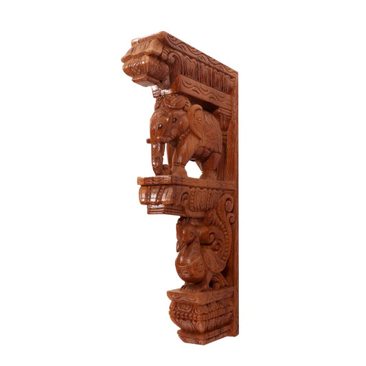 Elephant peacock figurine teak wood corbel door bracket - Teak wood