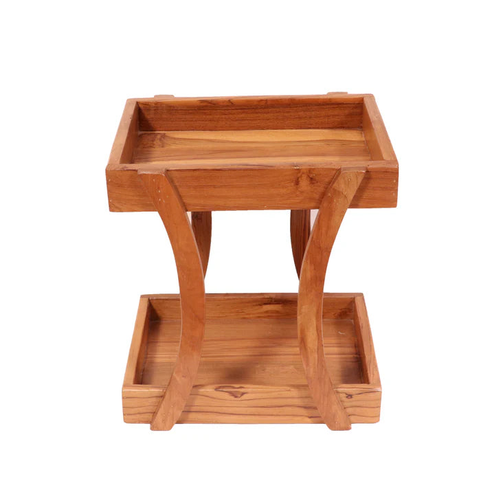 compact 2 tier teak wood desk organizer