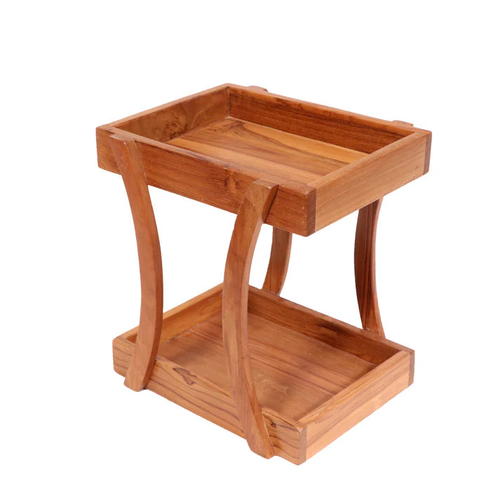 compact 2 tier teak wood desk organizer