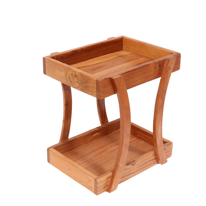 compact 2 tier teak wood desk organizer