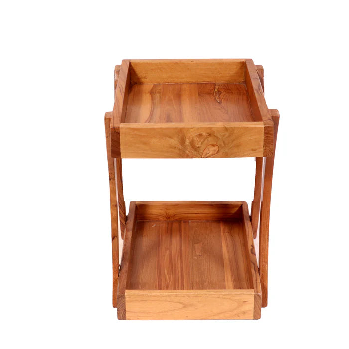 compact 2 tier teak wood desk organizer