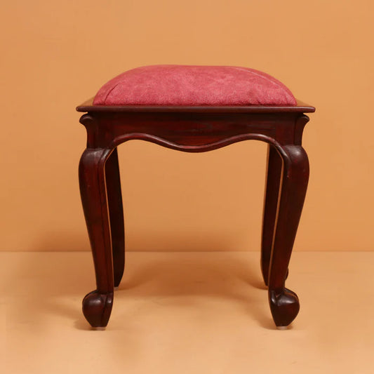 Dark Pink Classic Wooden Carved Stool