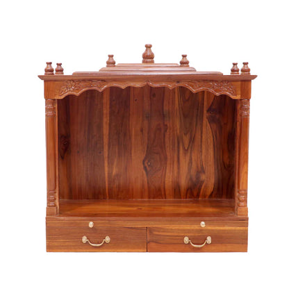 Solid teak wide Jali temple with 2 Drawers & 2 Tray SKU: P-2597