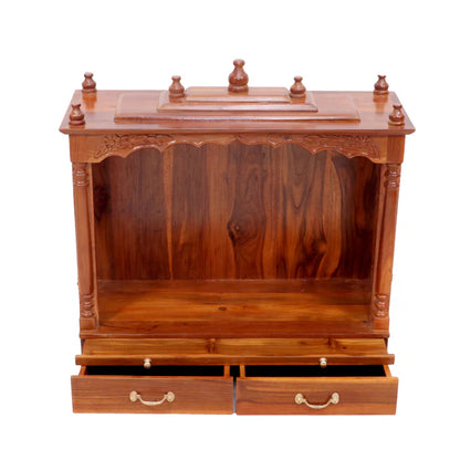 Solid teak wide Jali temple with 2 Drawers & 2 Tray SKU: P-2597