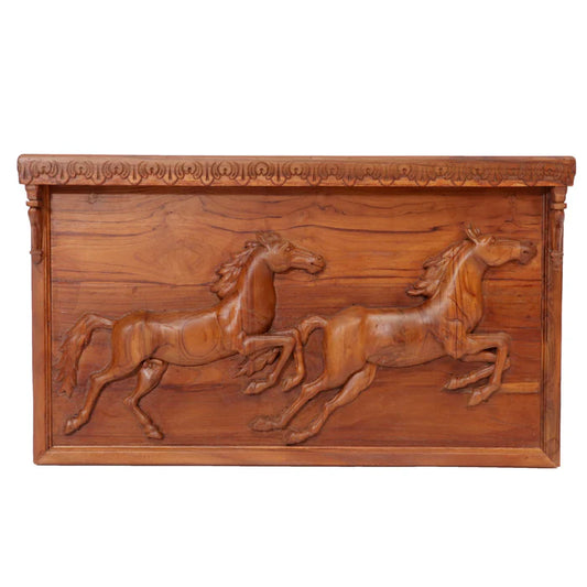 Running Horse Wall Decor Teak Frame