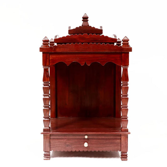 Tiered Wooden Mandir with Tray & Drawer