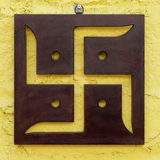 Mehroon Solid Wood Swastika Wall Decor Art for Spiritual and Aesthetic Harmony