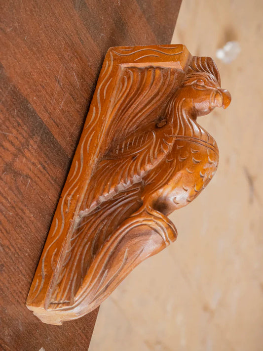 Compact intricate carved Bird Door Bracket - Teak wood