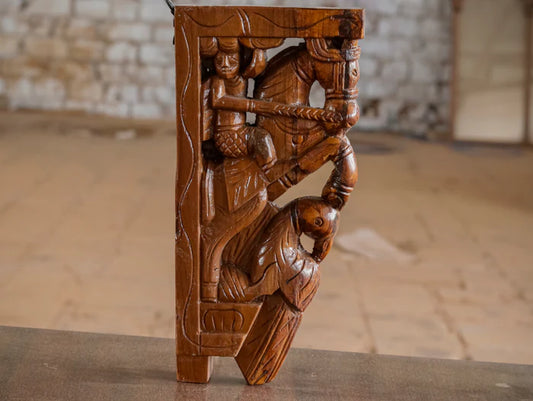 Wooden Bird Horse Depiction Door Bracket - Teak Wood