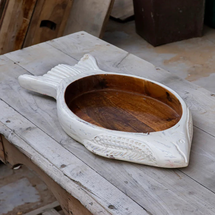 Unique White Distressed Fish Style Wooden Handmade Tray