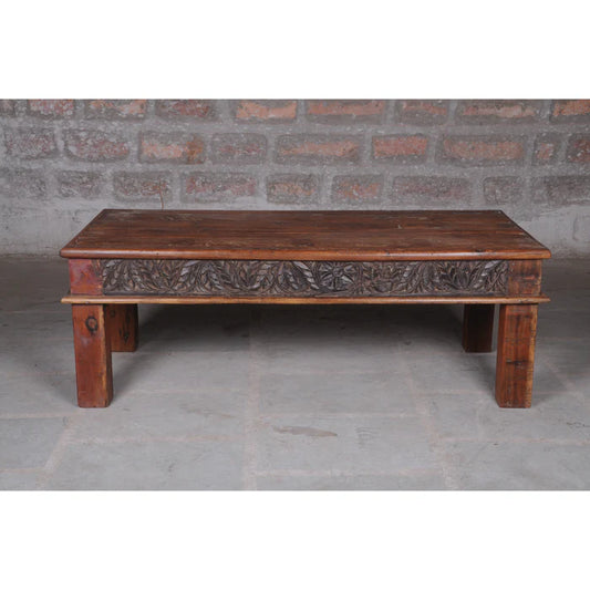 Belgium Themed Dark Polished Handmade Short Legs Wooden Coffee Table