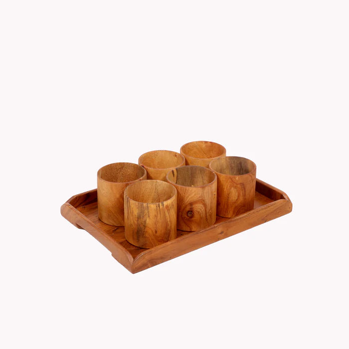 Light Toned Cup and Platter Set (Set of 6 & 1 Tray)