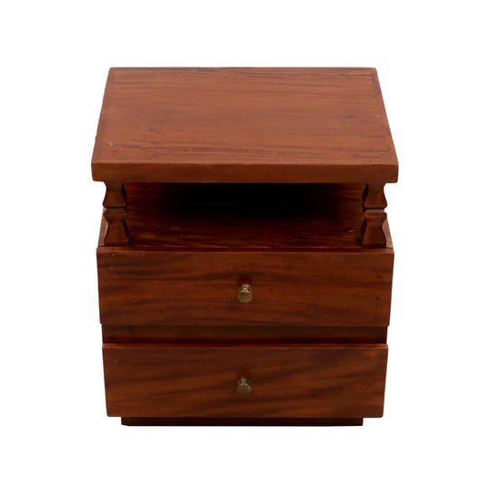 Pillared Dual Drawer Bedside Table