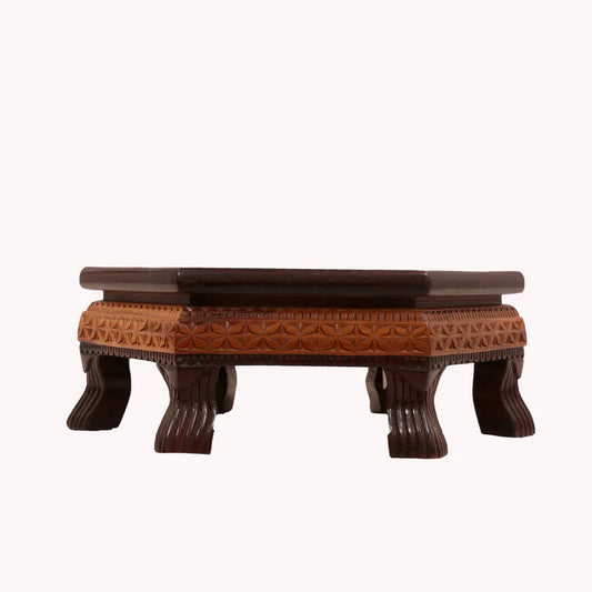 Floral Delight dual Tone Hexagonal TEAK Wood Bajot