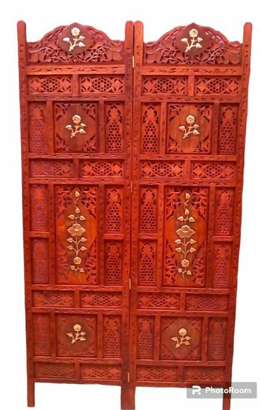 4 Panel Sheesham Wooden Partitions Room Dividers Screen Separators for Living Room