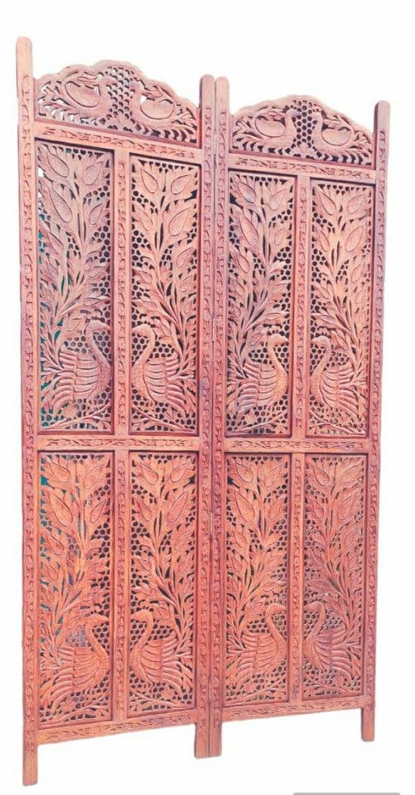 4 Panel Sheesham Wooden Partitions Room Dividers Screen Separators for Living Room