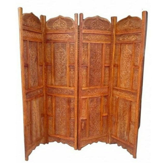 4 Panel Sheesham Wooden Partitions Room Dividers Screen Separators for Living Room