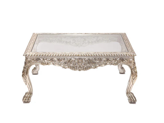 White Metal Fitted Glass Top Coffee Table Silver Finishing