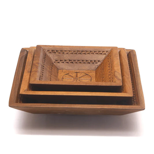 Simple Rustic Carved Tray Set