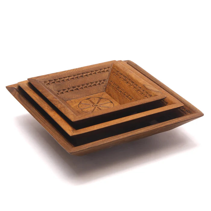 Simple Rustic Carved Tray Set