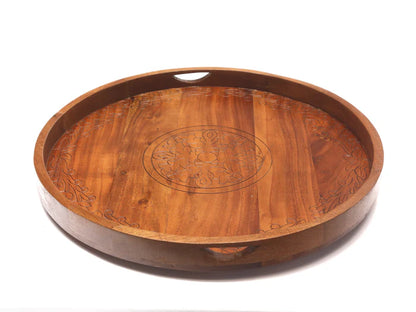 Large Round Stenciled Wooden Tray