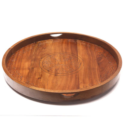 Large Round Stenciled Wooden Tray