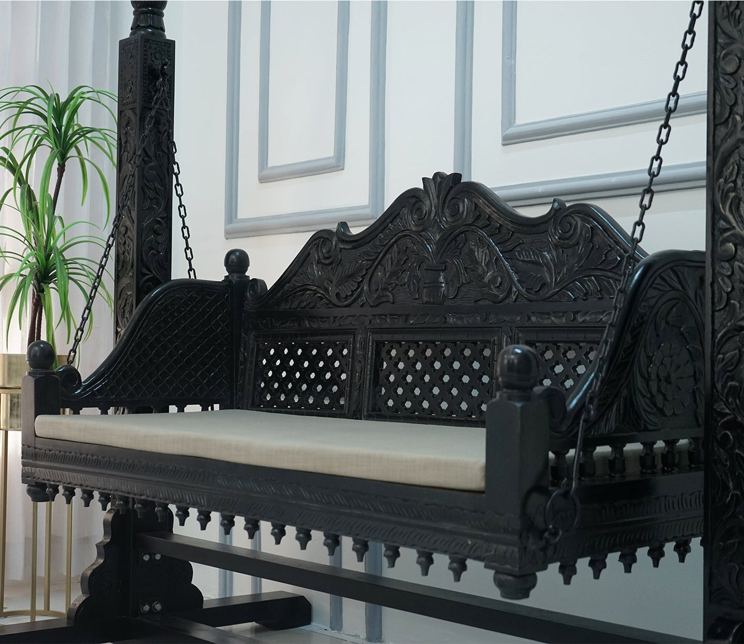 Solid mango wood 2 seater Jhula with backrest