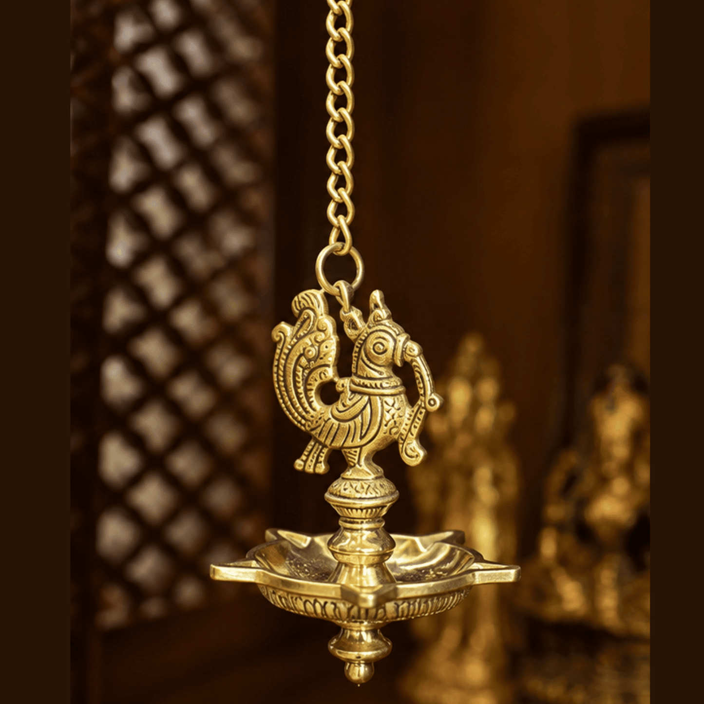 Traditional brass hanging diya pair for pooja room