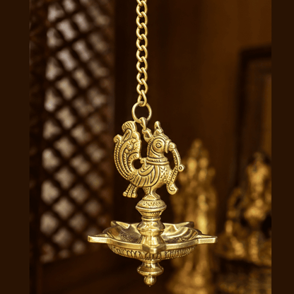 Traditional brass hanging diya pair for pooja room