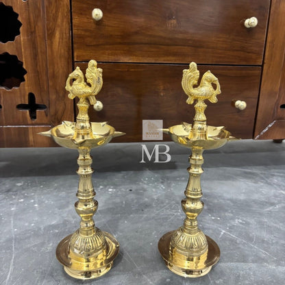 Brass peacock standing diya pair for home temple