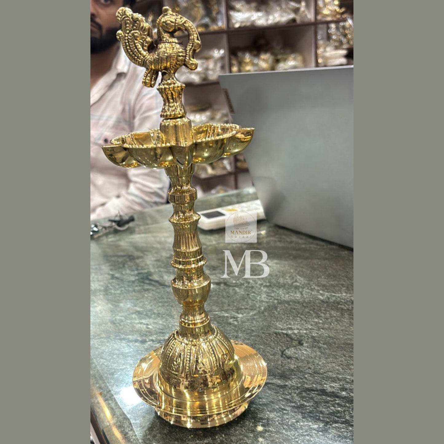 Brass peacock standing diya pair for home temple