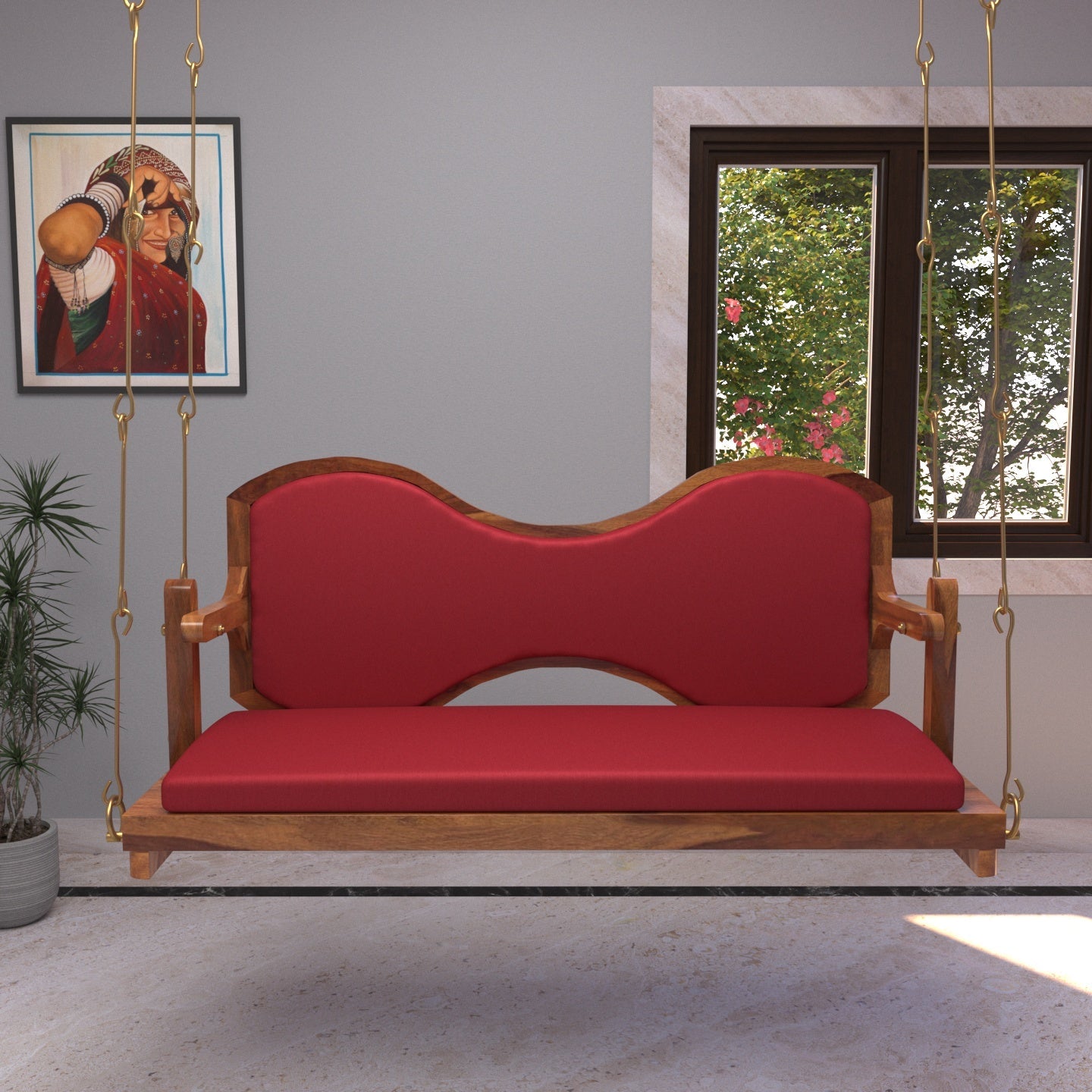 Handmade Sheesham wood boomerang back jhula for home