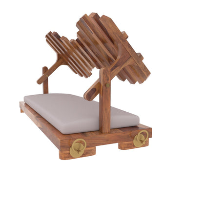 Classic wooden swing with comfortable velvet cushion