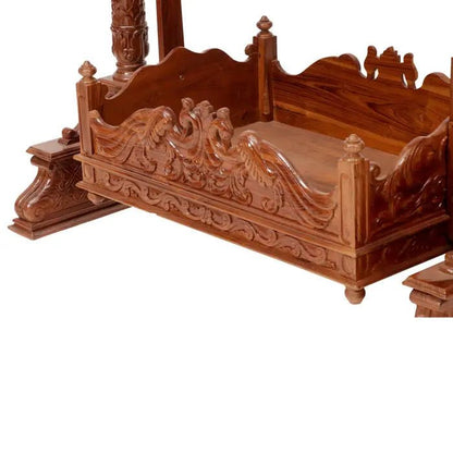 Carved Peacock Style Designed Handmade Teak Wooden Cradle Mandir Bazaar