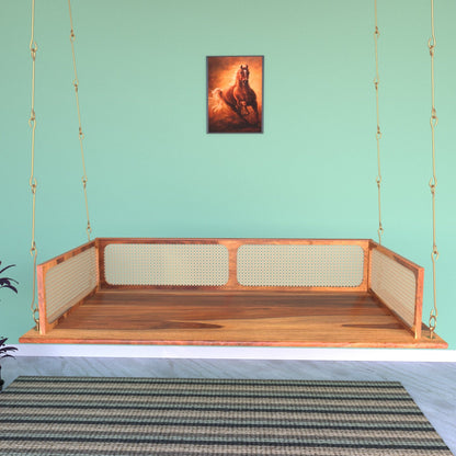 Montage style wooden jhula with authentic cane detailing
