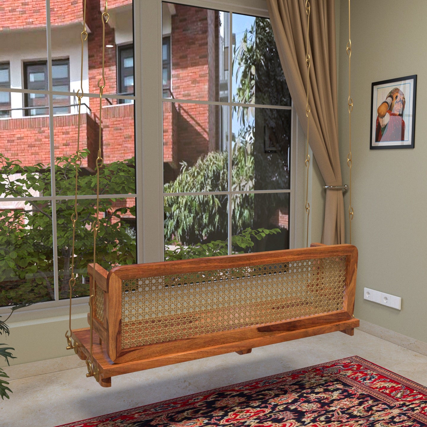 Sheesham or Acacia wood swing with authentic cane back