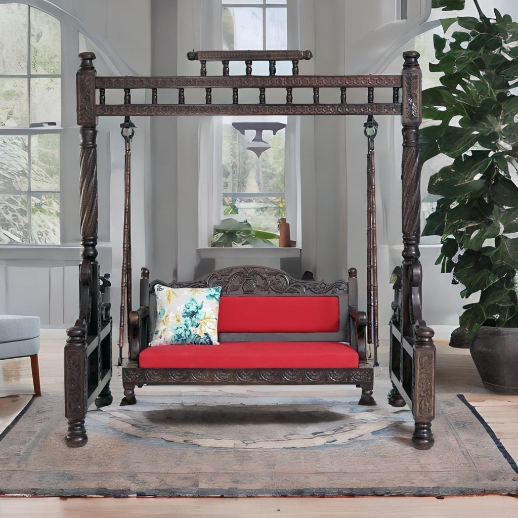 Classic solid wood 2 seater swing chair with walnut finish