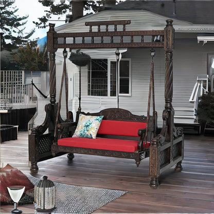 Walnut finish wooden Jhula for home with comfortable seating